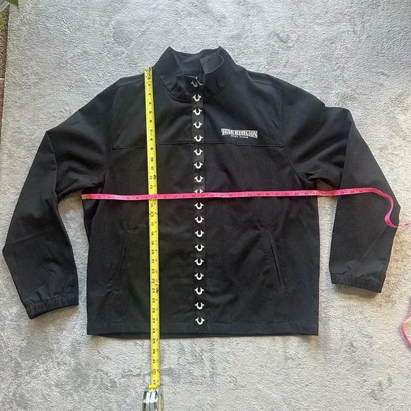NWT True Religion Jacket Mens L Black Zip Up‎ Buddha Back Logo Streetwear Y2K